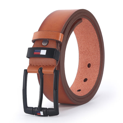 Camel / 125 cm Men's Alloy Square Buckle Leather Belt - skyjackerz