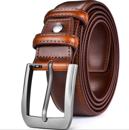Light-Brown / 90 Men's Classic Stitched Leather Belt - skyjackerz