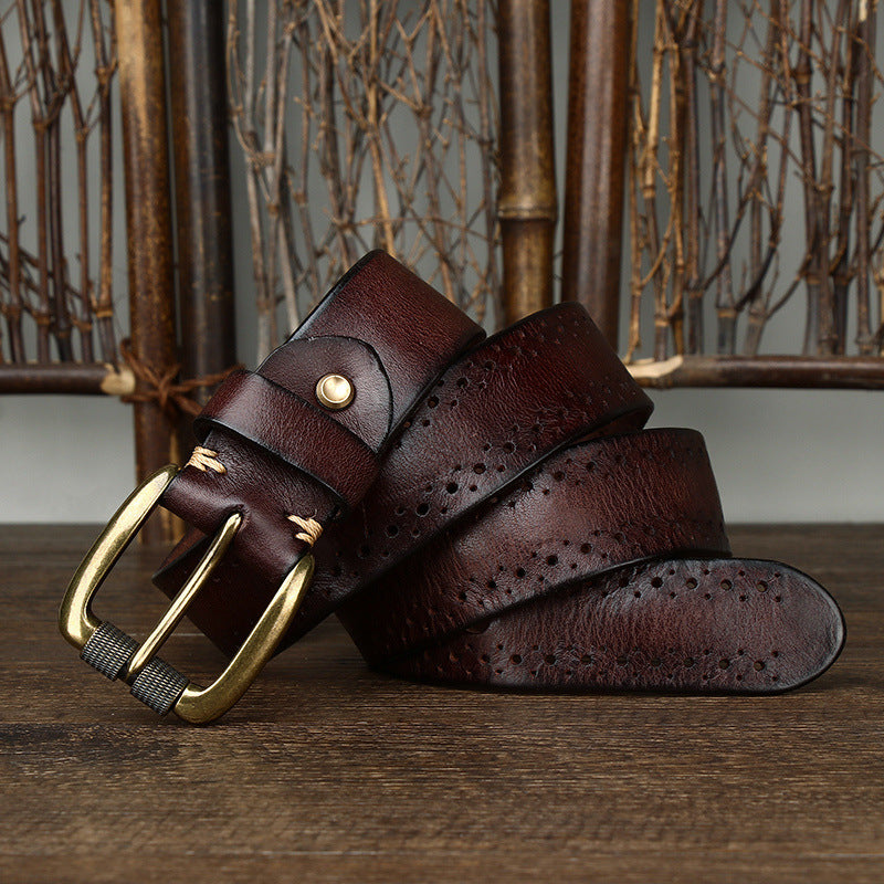 Dark Brown / 105 (cm) Men's Vintage Sturdy Belt - skyjackerz