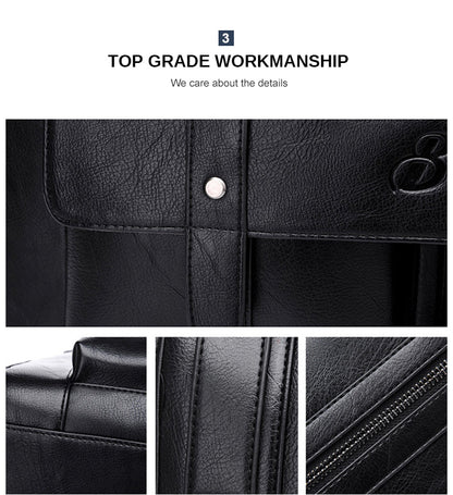 Black M Wellvo Leather Laptop Bag - skyjackerz