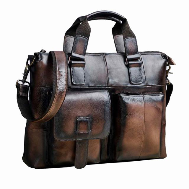 dark brown Attache Portfolio Leather Laptop Bag For Men - skyjackerz