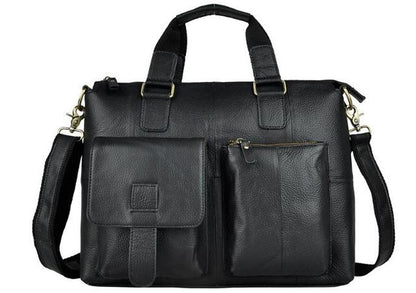 black Attache Portfolio Leather Laptop Bag For Men - skyjackerz