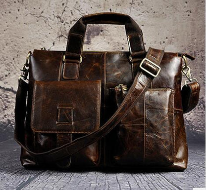 coffee Attache Portfolio Leather Laptop Bag For Men - skyjackerz