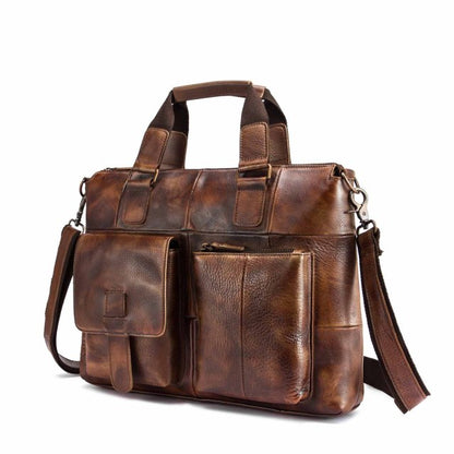 Gold Attache Portfolio Leather Laptop Bag For Men - skyjackerz