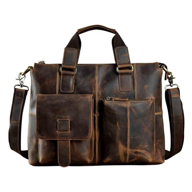 crazyhorse brown Attache Portfolio Leather Laptop Bag For Men - skyjackerz