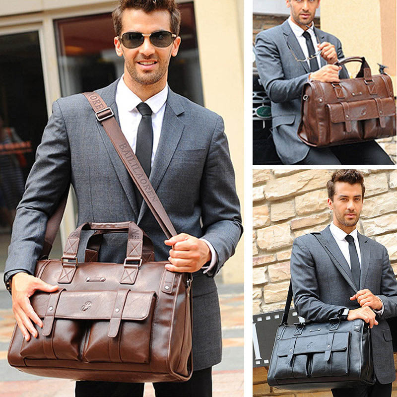 Black M Wellvo Leather Laptop Bag - skyjackerz