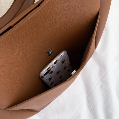 Brown Women's Leather Shoulder Bag - Classic Plain Handbag - skyjackerz