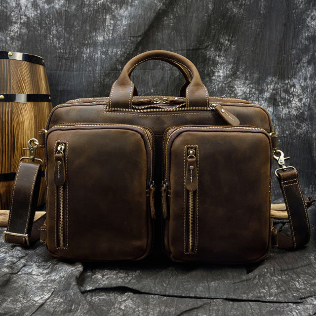 Design2 Dark Brown Matthew Leather Laptop Bag For Men - skyjackerz