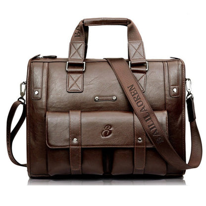 Light brown M Wellvo Leather Laptop Bag - skyjackerz