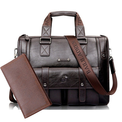 Dark brown set M Wellvo Leather Laptop Bag - skyjackerz