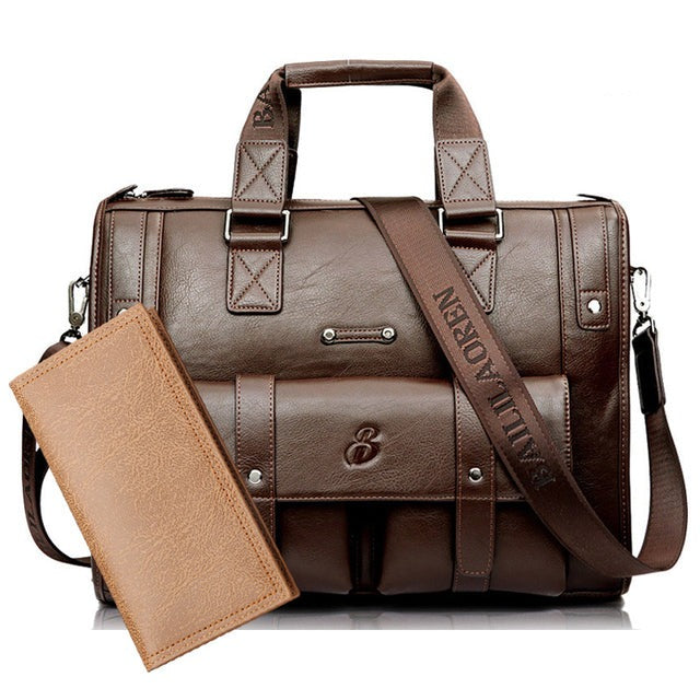 Light brown set M Wellvo Leather Laptop Bag - skyjackerz