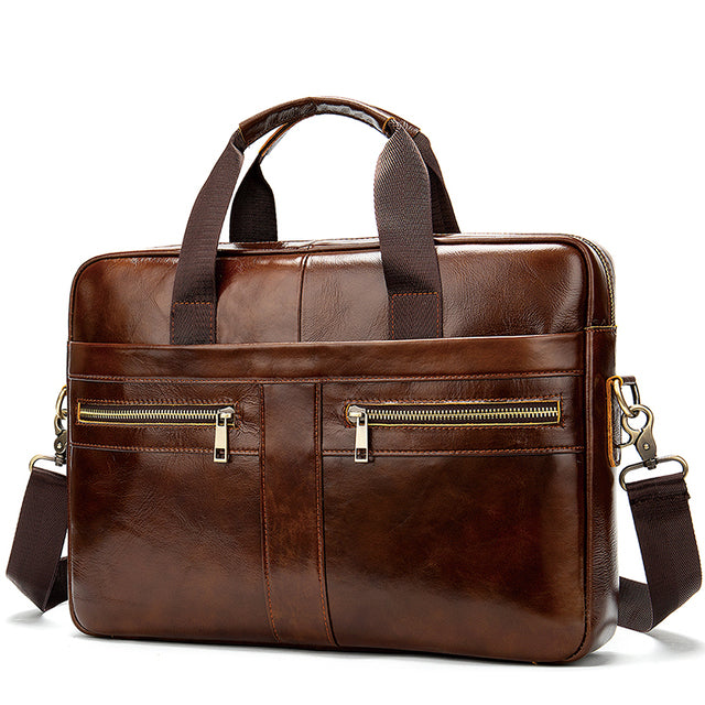 2-coffee Adams Leather Laptop Bag for Men - skyjackerz