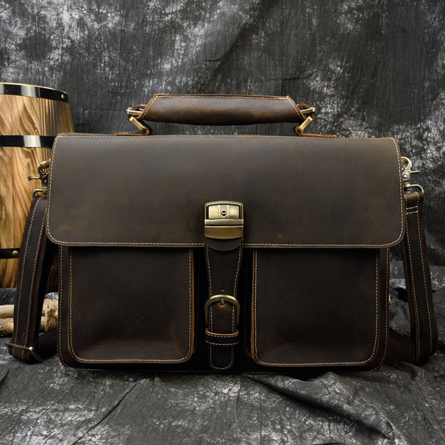 Design3 Dark Brown Matthew Leather Laptop Bag For Men - skyjackerz