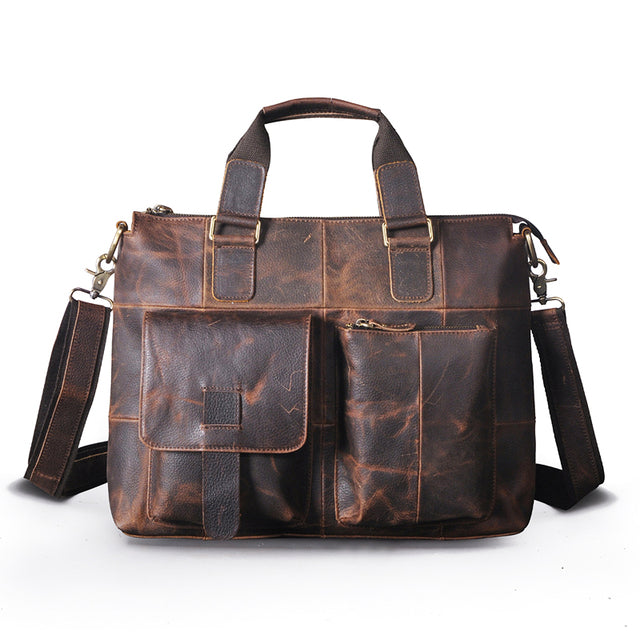 brown 5 Attache Portfolio Leather Laptop Bag For Men - skyjackerz