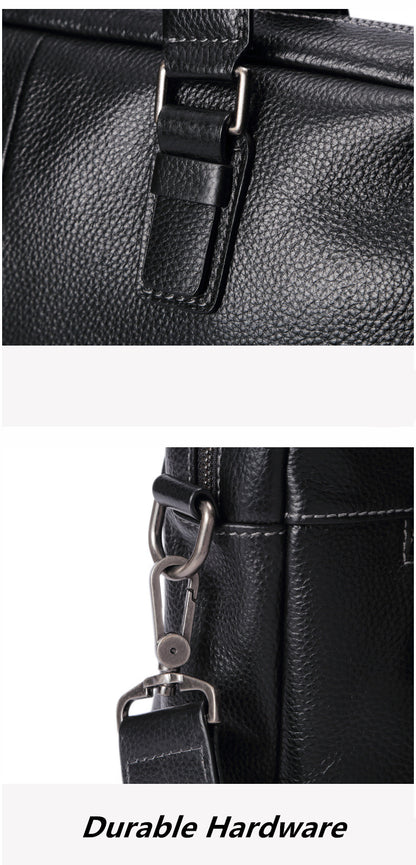 Default Title Plain Black Leather Laptop Bag For Men - skyjackerz