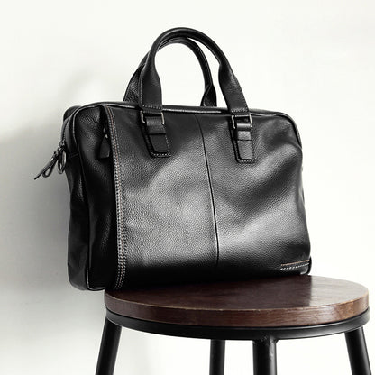 Default Title Plain Black Leather Laptop Bag For Men - skyjackerz
