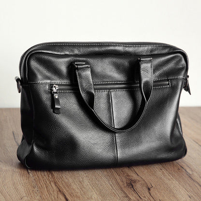 Default Title Plain Black Leather Laptop Bag For Men - skyjackerz