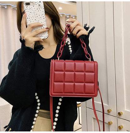 Black Women's Leather Crossbody Purse - Plaid Design Handbag - skyjackerz