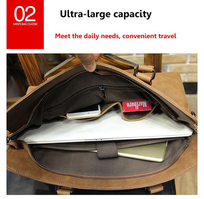 Crazy horse Leather Laptop Bag For Men - skyjackerz