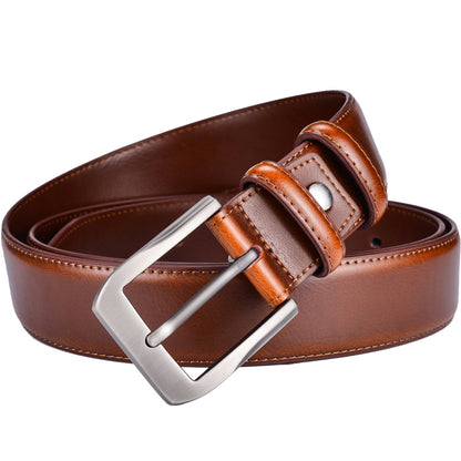 Black-BK / 90 Men's Classic Stitched Leather Belt - skyjackerz