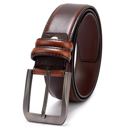 Cognac / 90 Men's Classic Stitched Leather Belt - skyjackerz
