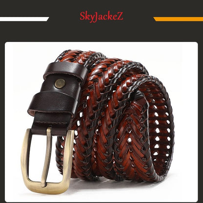 Red-Black / 100 cm Men's Braided Genuine Leather Belt - skyjackerz