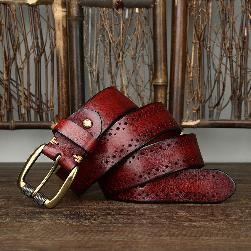 Red Brown / 105 (cm) Men's Vintage Sturdy Belt - skyjackerz